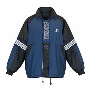 Vintage Starter Dallas Cowboys Hooded Bomber Black Blue Jacket Size XL NFL